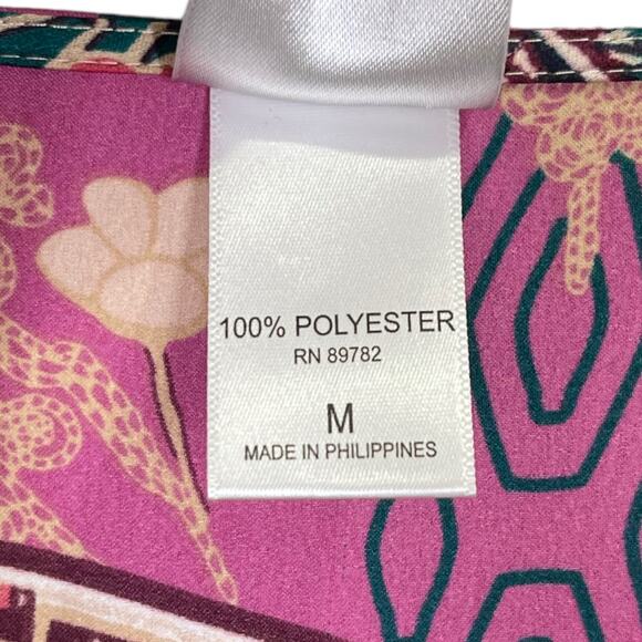 Natori Asian Floral Long Zip Caftan Robe Medium Satin Poly Purple Lounge Hostess - Picture 7 of 7